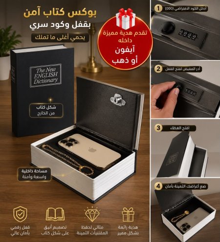 صندوق خزنه منظر كتاب مع قفل وسط